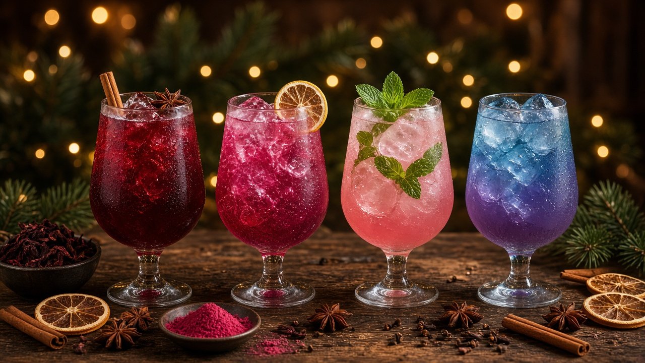 Drinks sem álcool para as festas com hibisco e beterraba em pó