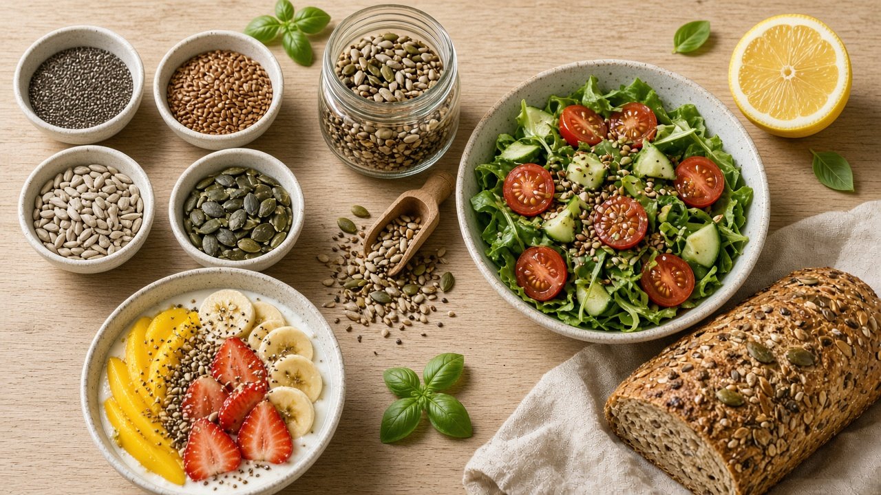 Mix de sementes para o verão: chia, linhaça, girassol e abóbora