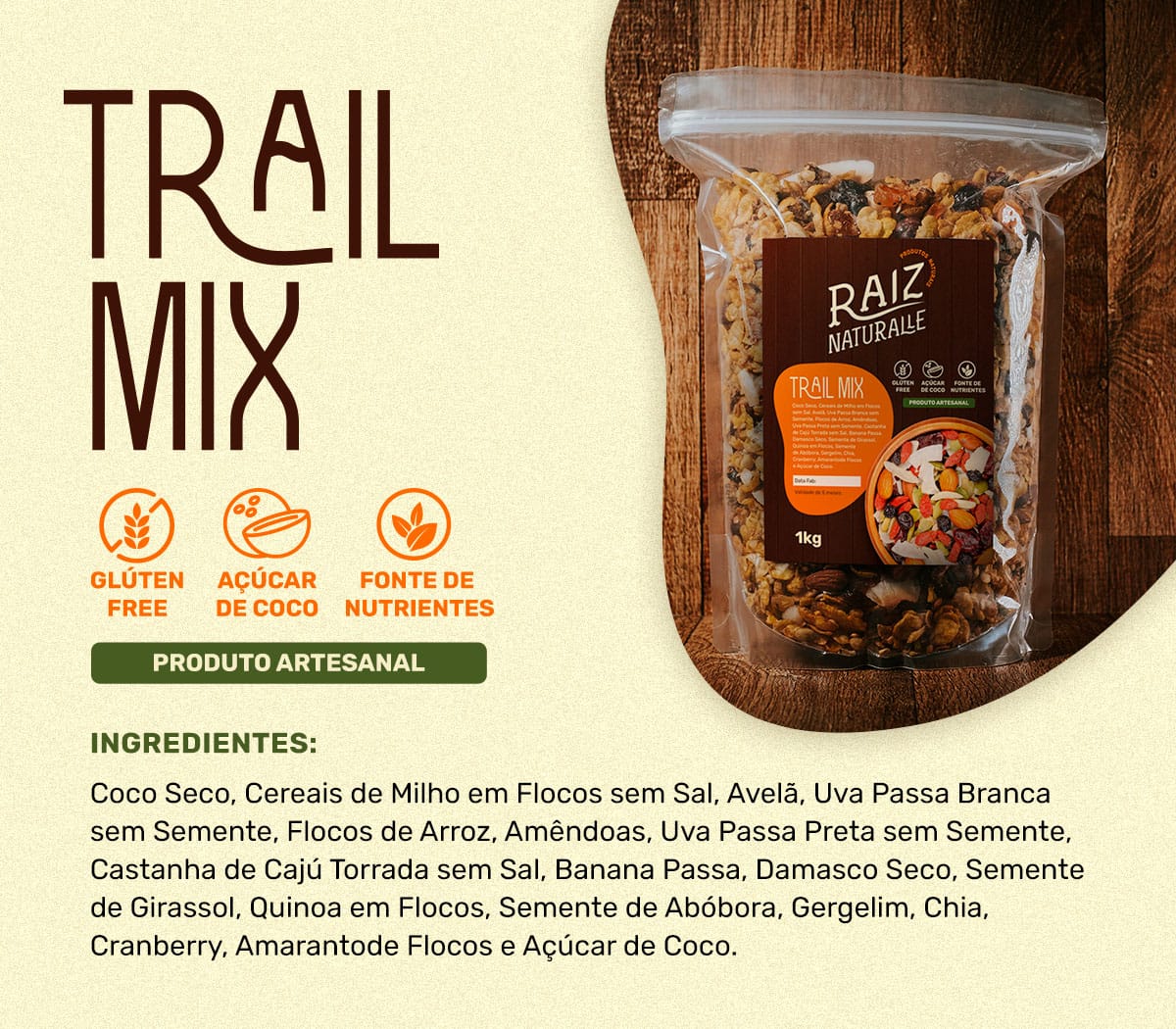 MUSLI TRAIL MIX AÇUCAR DE COCO