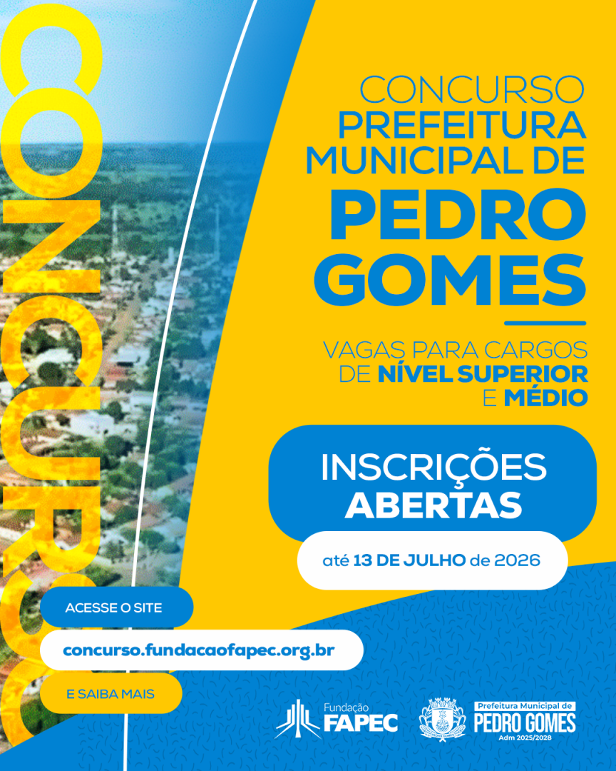 Prefeitura de Pedro Gomes abre inscrições para  concurso público