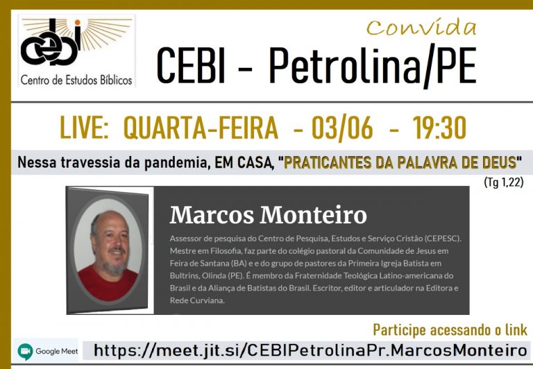 CEBI Petrolina promove reflexão sobre Blíbia e isolamento social