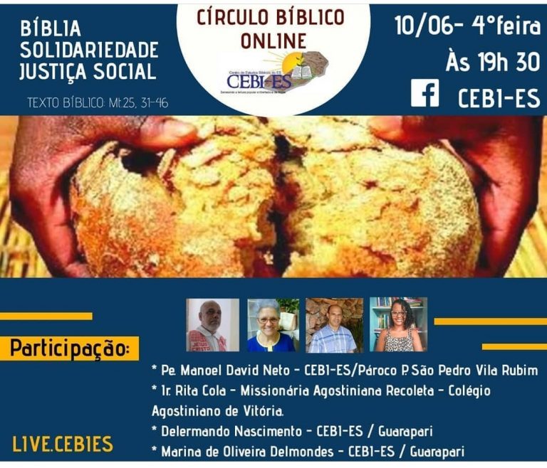 CEBI Espírito Santo terá live sobre " Bíblia, Solidariedade e Justiça Social"