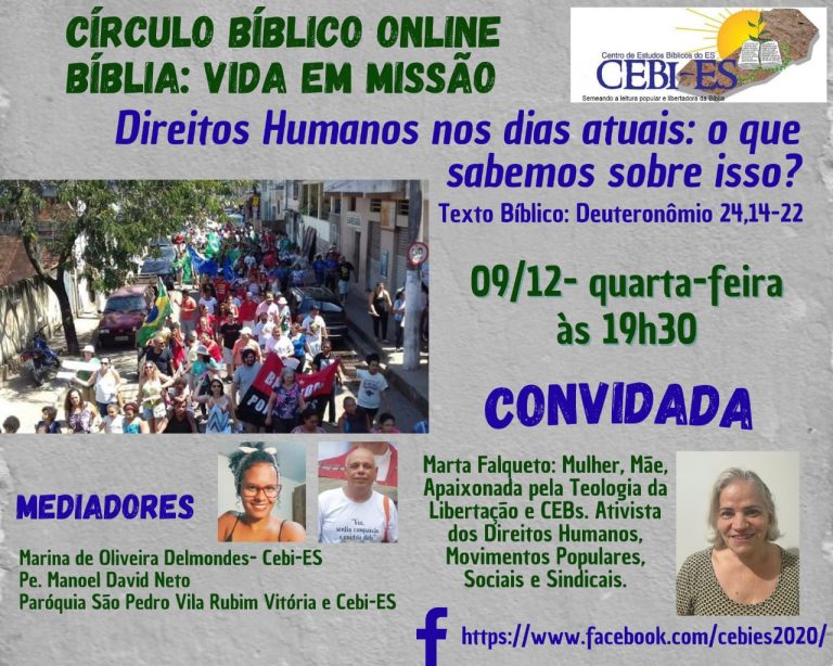 Círculo Bíblico do CEBI ES tratará dos Direitos Humanos nos dias atuais