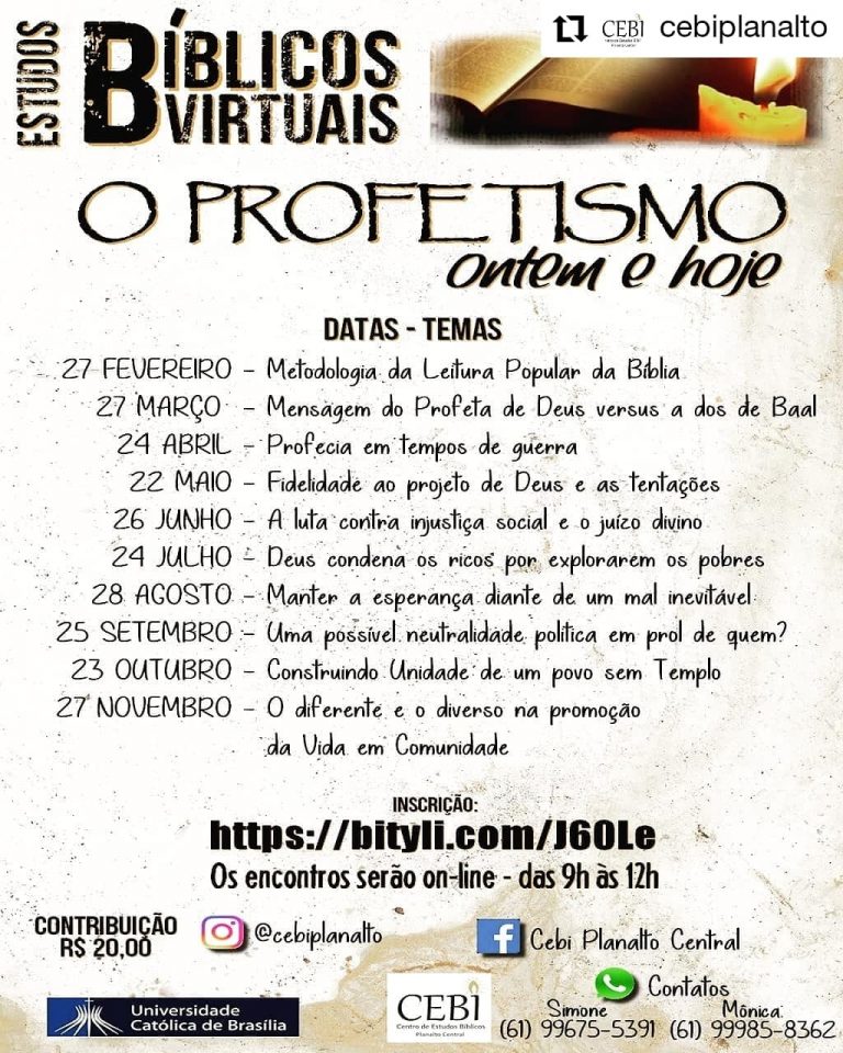CEBI Planalto Central e a UCB têm estudos sobre "O Profetismo ontem e hoje"