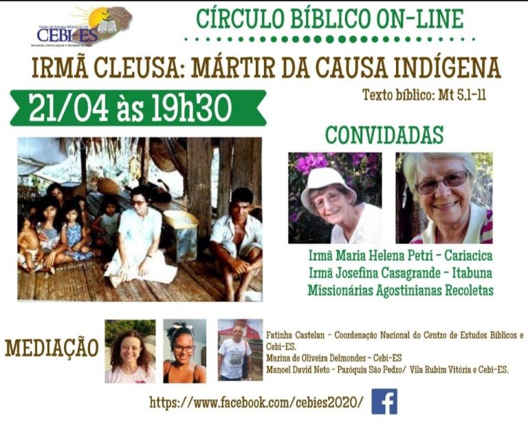 Circulo Bíblico do CEBI ES lembrará nesta quarta(22), a Irmã Cleusa, mártir da causa indígena