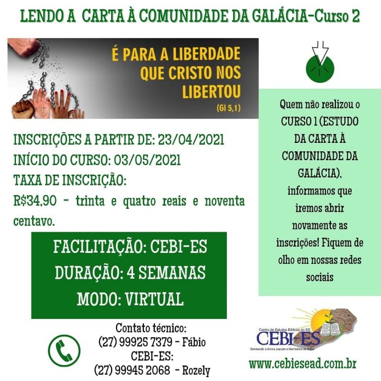 CEBI Espírito Santo abre nova turma para o Curso "Lendo a carta à Comunidade de Gálatas"