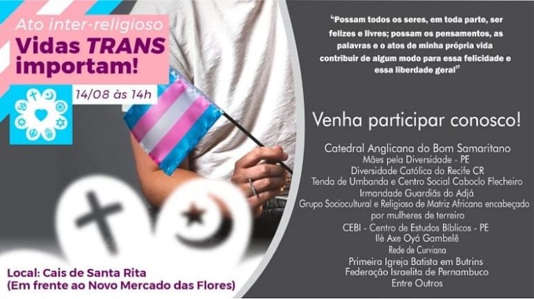 CEBI Pernambuco participa neste sábado(14) de Ato Inter-religioso Vidas Trans Importam !