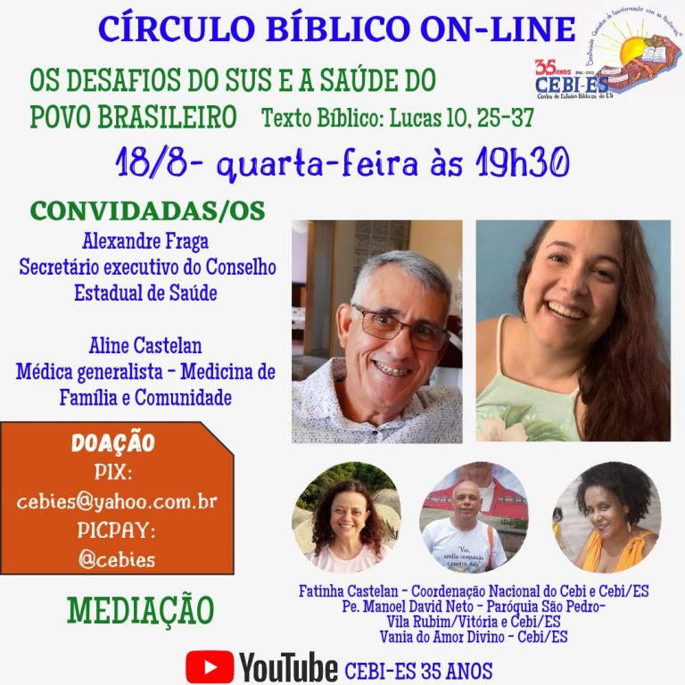 SUS e seus Desafios é tema do Circulo Bíblico do CEBI ES nesta quarta-feira(18)