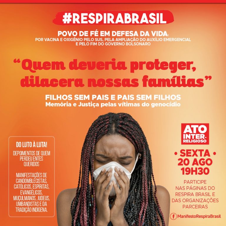 ATO INTER-RELIGIOSO POR MEMÓRIA E JUSTIÇA ÀS VÍTIMAS DA COVID-19 ACONTECE NESTA SEXTA-FEIRA, 20