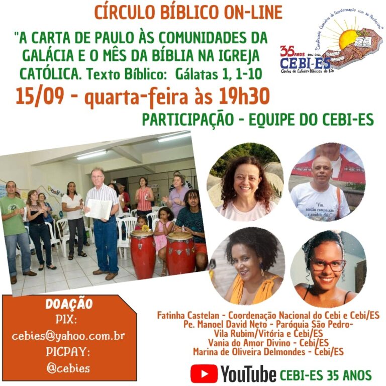 Carta de Paulo aos Gálatas e a ICAR é o tema do Círculo Bíblico desta quarta(15) do CEBI ES