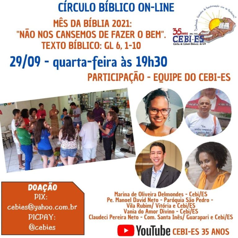 Círculo Bíblico do CEBI ES segue nesta quarta( 29) com a reflexão sobre a Carta de Paulo aos Gálatas