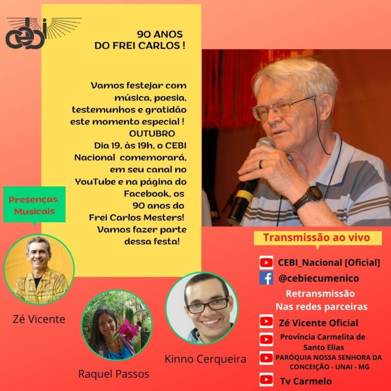 90 anos do Frei Carlos Mesters serão celebrados neste terça-feira(19) em LIVE do CEBI Nacional