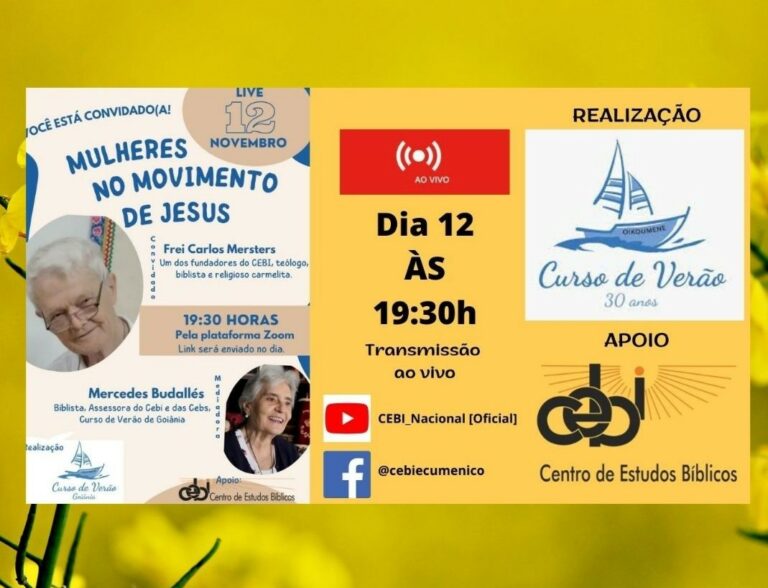 Curso de Verão-Goiania promove live HOJE(12) com Frei Carlos mesters e Mercedes Budallés