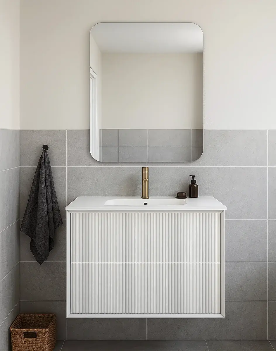 Mueble Suspendido Slot Acanalado Blanco 101 cm Incluye Lavamanos