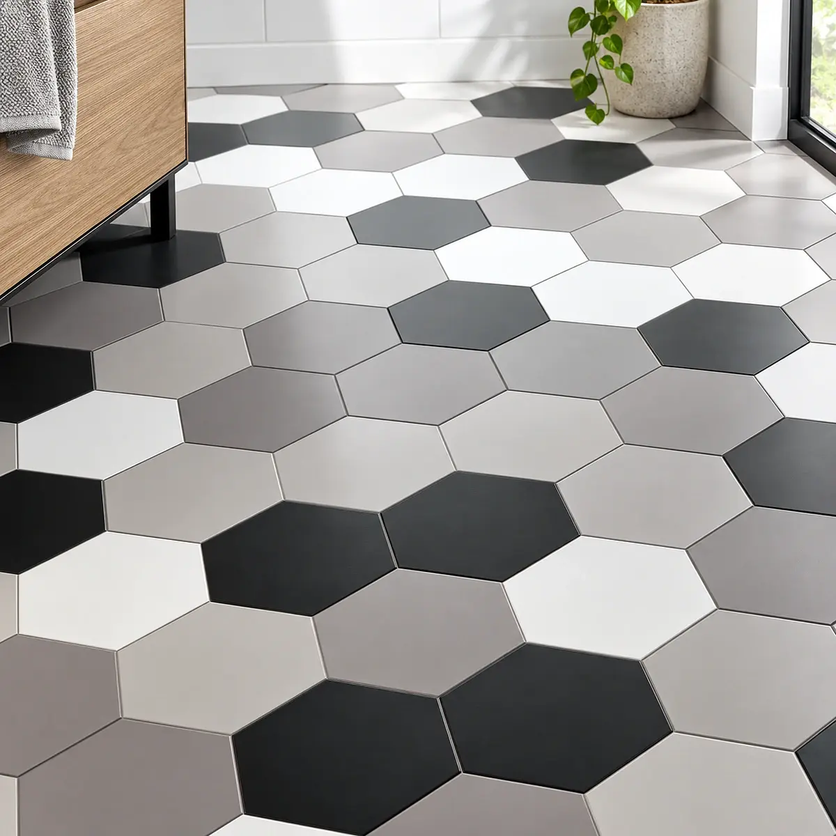 Porcelanato Esmaltado Hexagonal Solid Black Mate 21.5x25