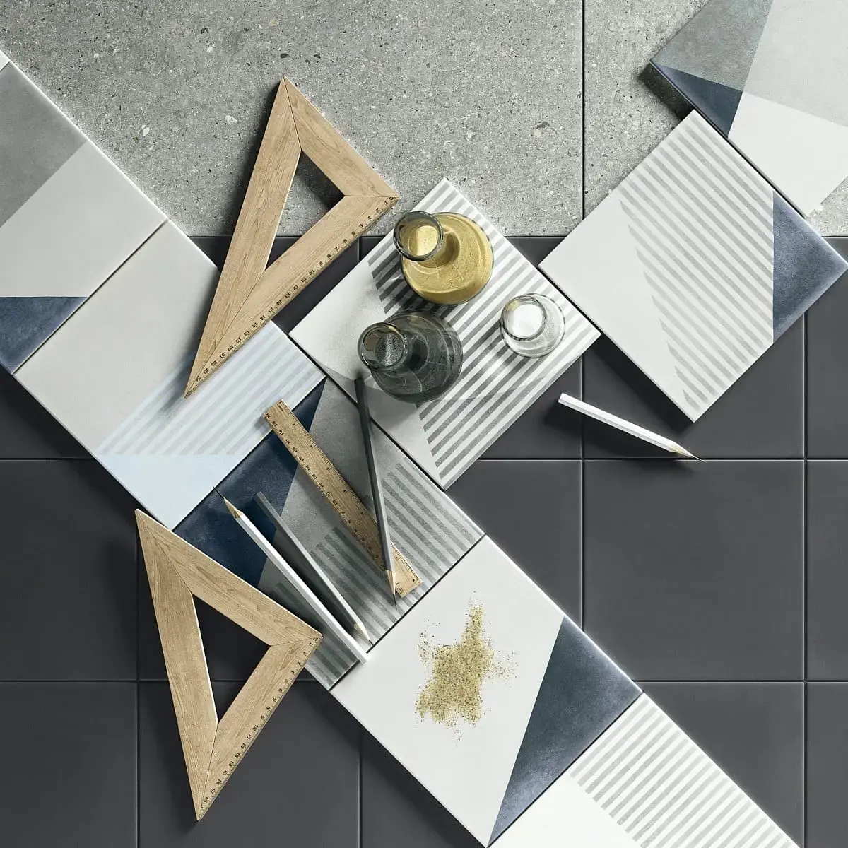 Porcelanato Esmaltado Raval Mix Navy Mate 20×20