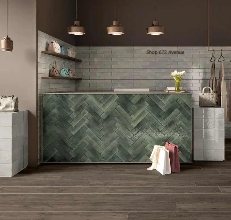 Porcelanato Esmaltado Uptown Verde Brillante 7.5x30