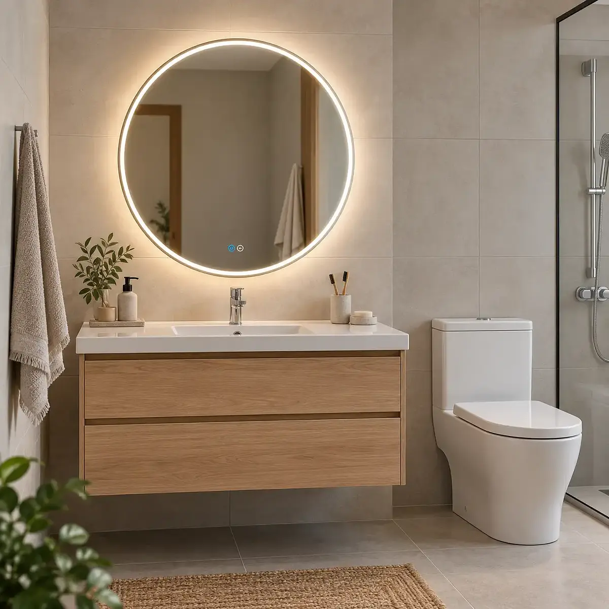 Espejo Circular Luz Led Marco Blanco 80 cm