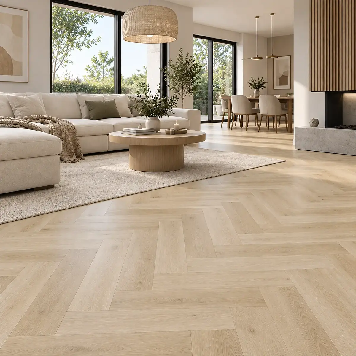 Piso Vinílico SPC Herringbone London Beige Oak 64x13