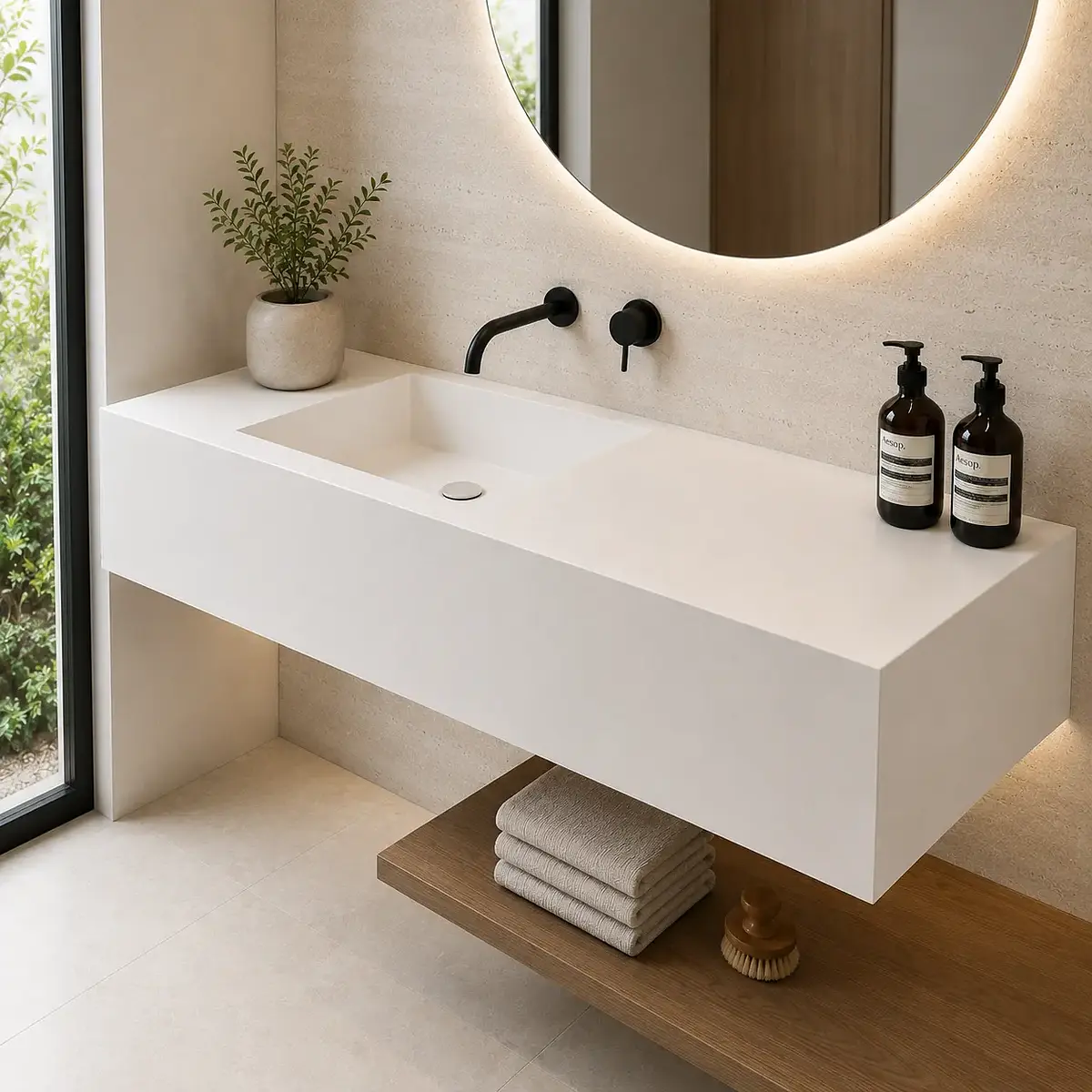 Lavamanos Suspendido Hotel  100 cm | Porcelanato Surfaces 12 mm