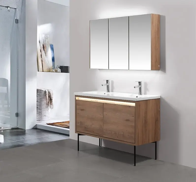 Mueble a Piso Art Duo Roble 120 cm Incluye Lavamanos y Luz Led