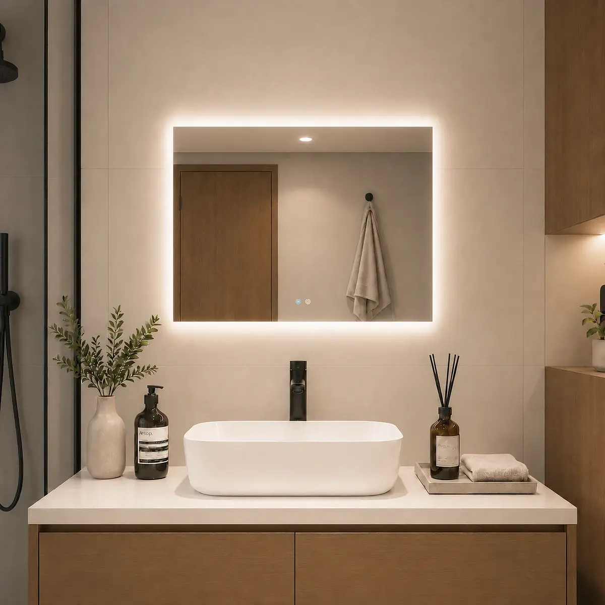 Espejo Rectangular Aura con Iluminación LED y Antivaho 60x80