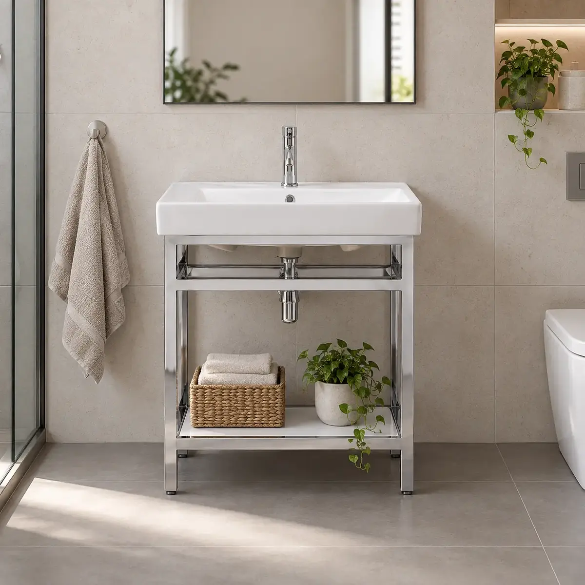 Mueble de Baño Asten a Piso 58 cm Cromado con Lavamanos