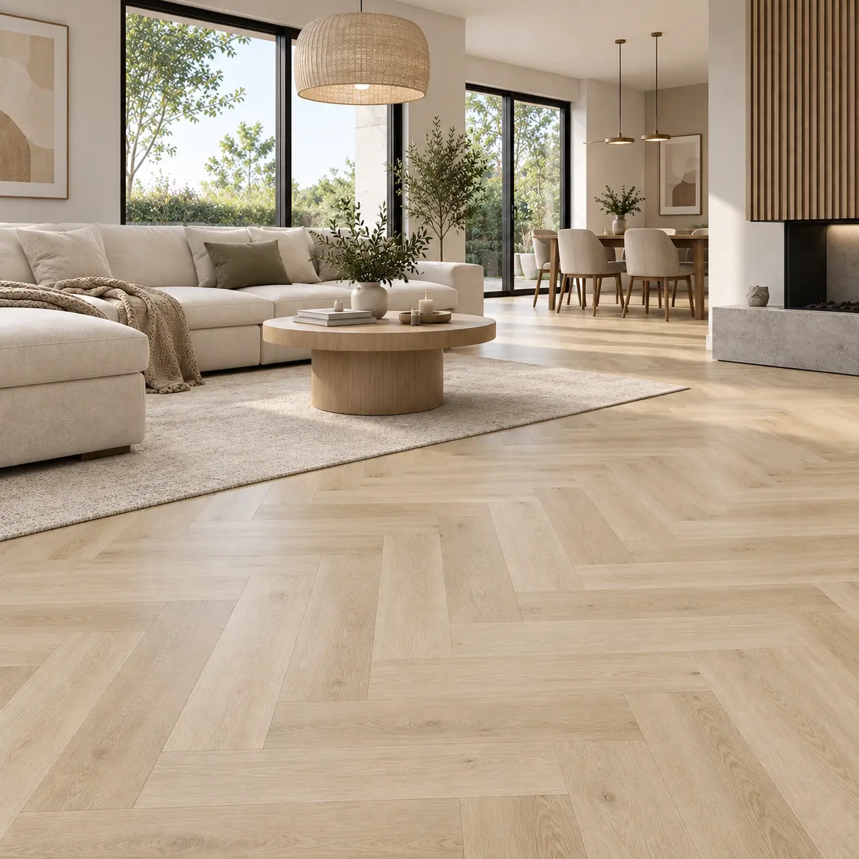 Piso Vinílico SPC Herringbone London Beige Oak 64x13