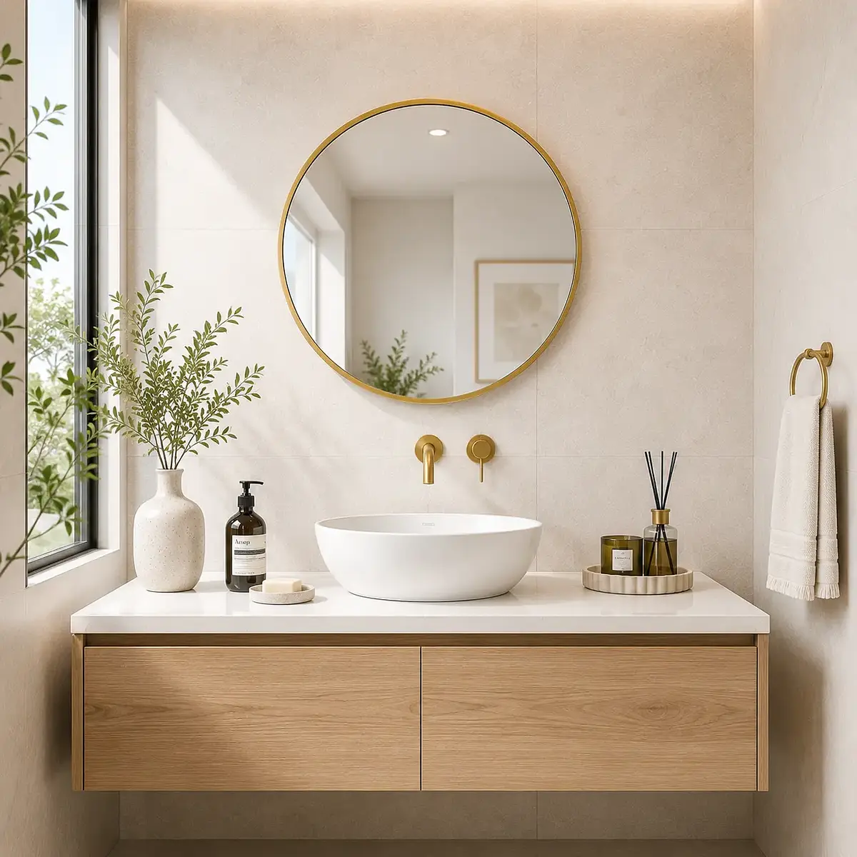 Espejo Mark Circular Brushed Brass 60 cm