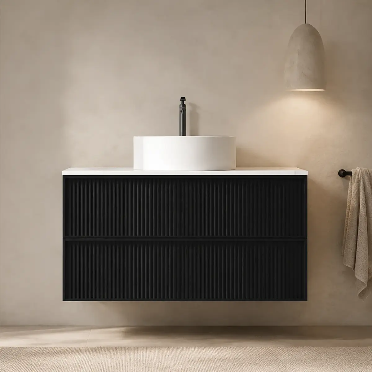 Mueble Suspendido Merkur Negro 80 cm Incluye Lavamanos