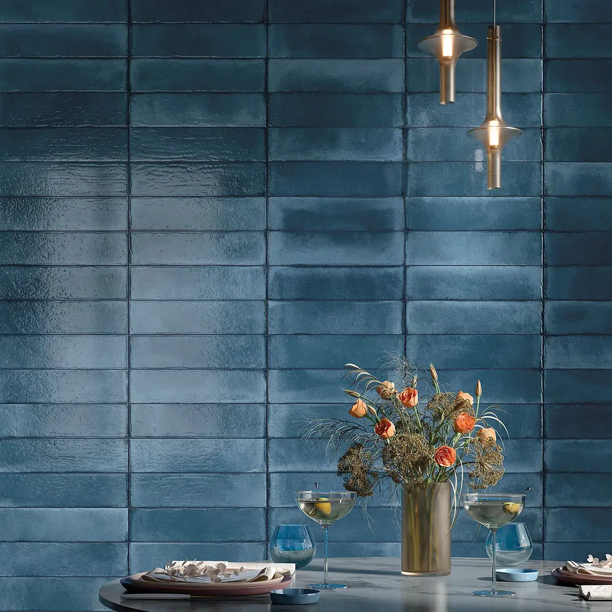 Porcelanato Esmaltado Uptown Azul Brillante 7.5x30