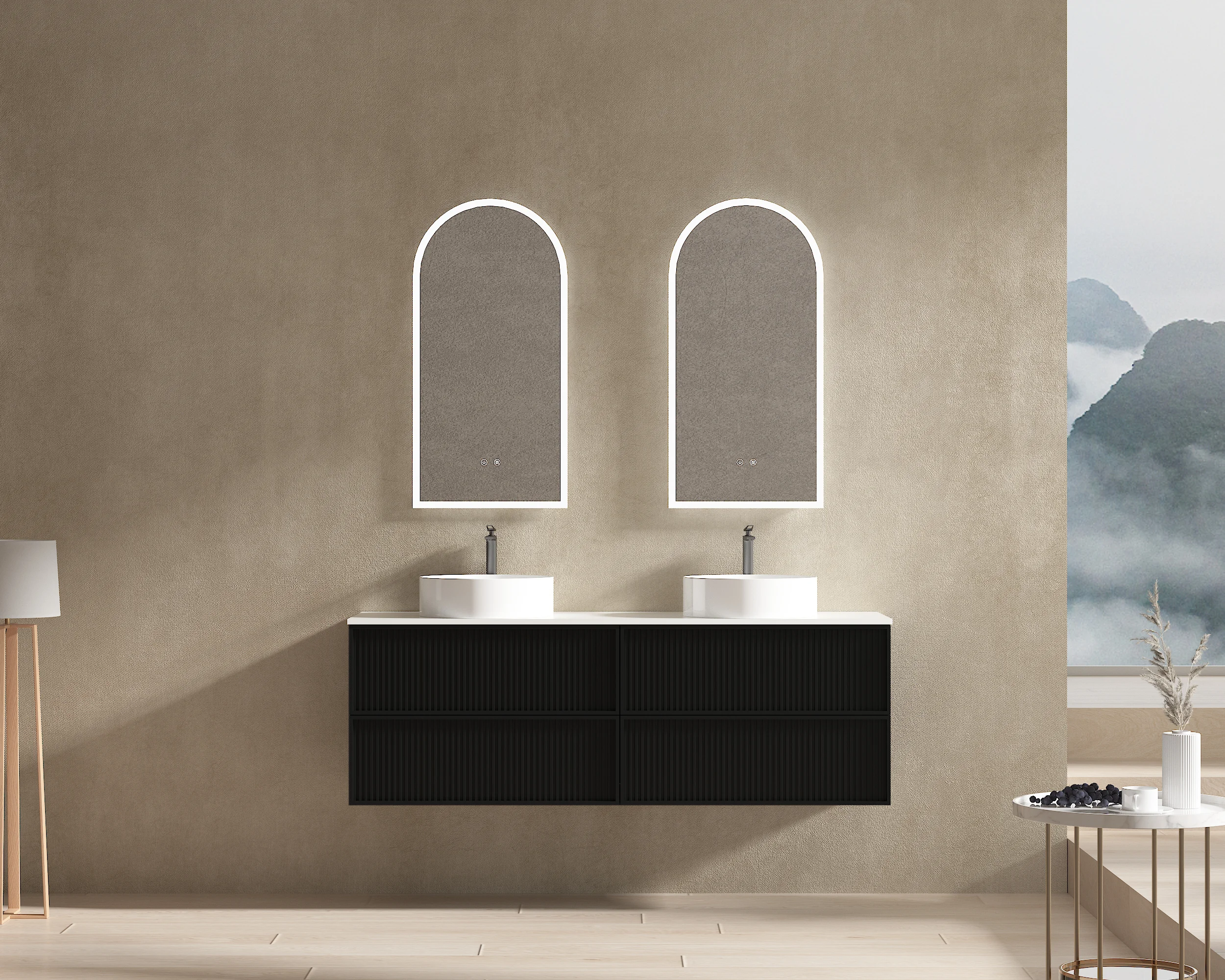 Mueble Suspendido Merkur Negro 150 Incluye Lavamanos