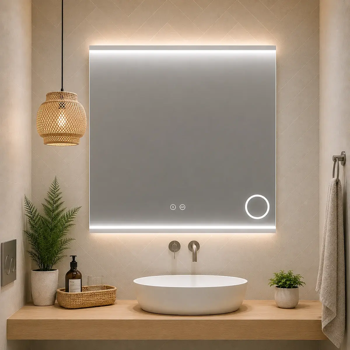 Espejo Cuadrado Luxe2 con Luz Led y Aumento 80x80