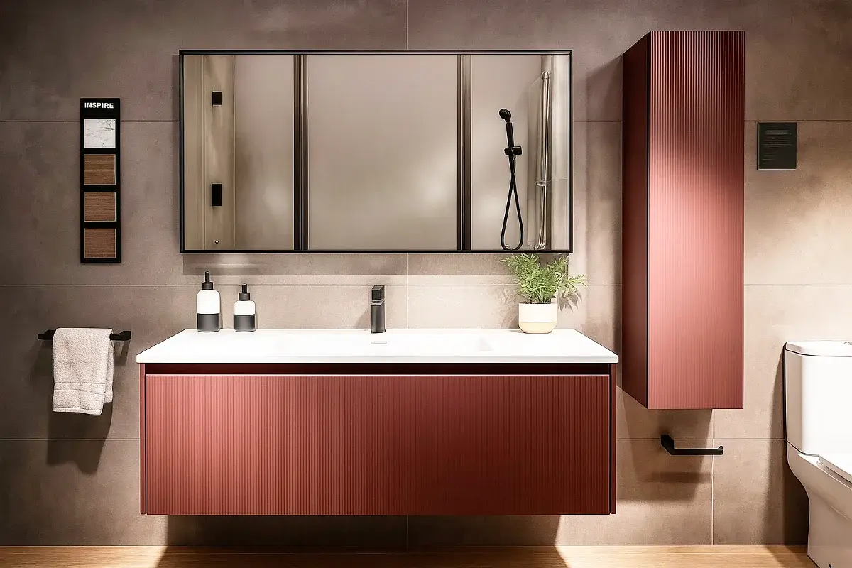Mueble Suspendido Harz Cinnabar Rojo Incluye Lavamanos