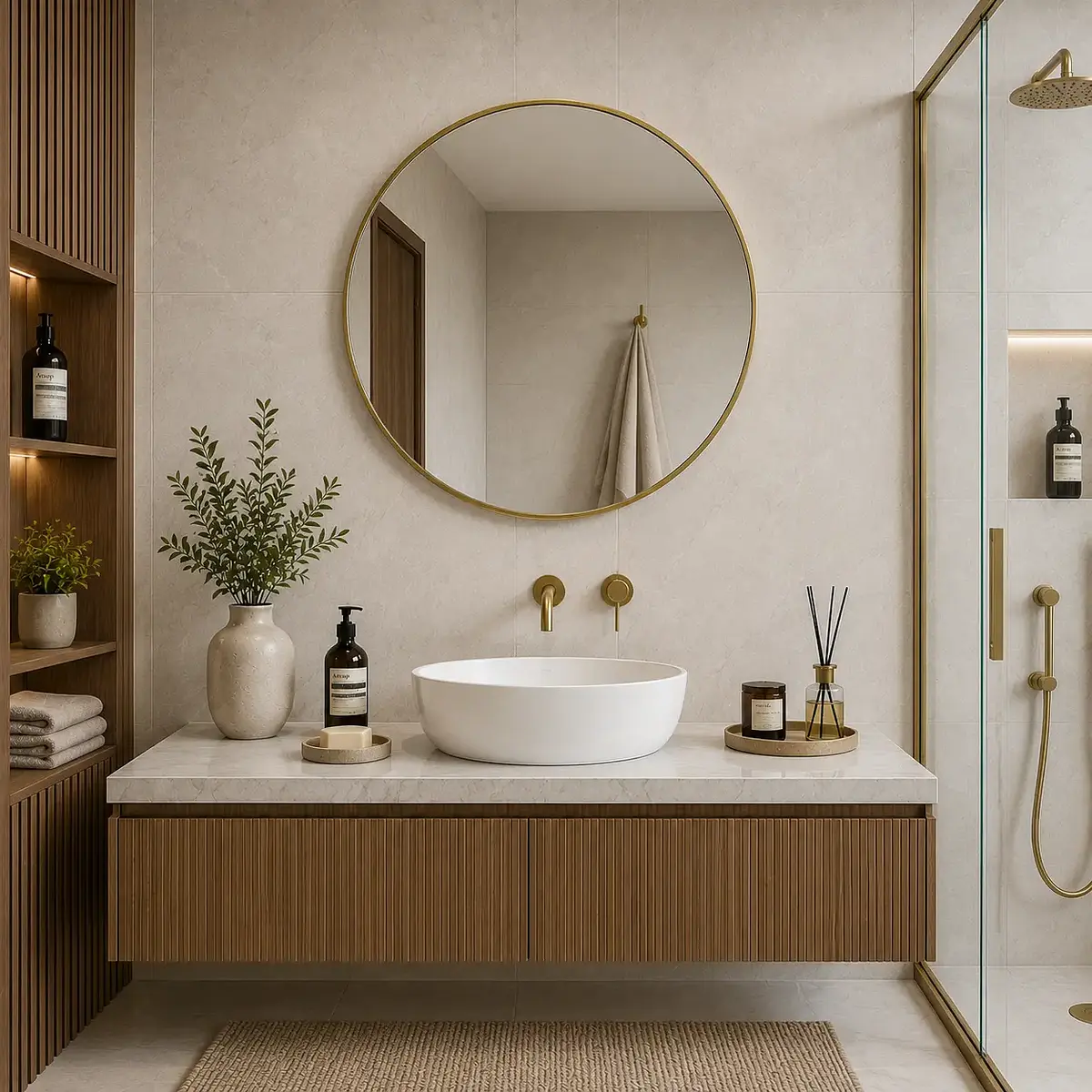 Espejo Mark Circular Brushed Brass 80 cm