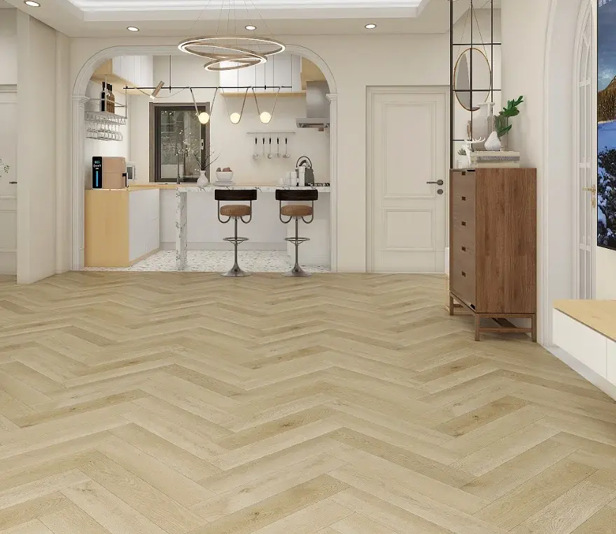 Piso Vinílico SPC Herringbone London Beige Oak 64x13