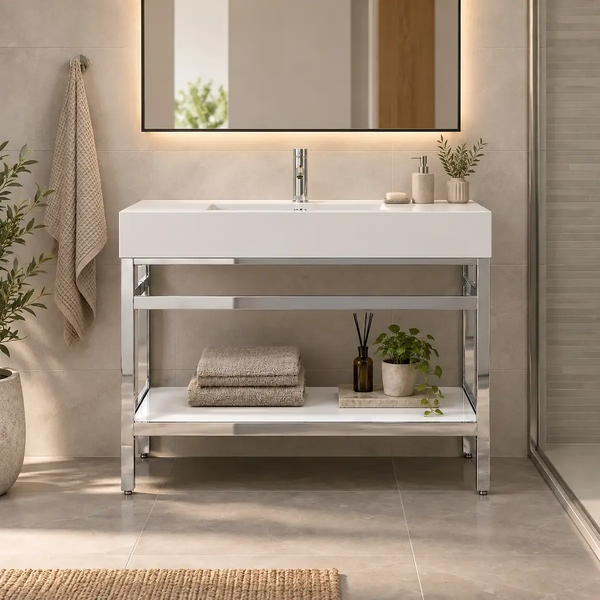 Mueble de Baño Reise a Piso 91 cm Cromado con Cubierta