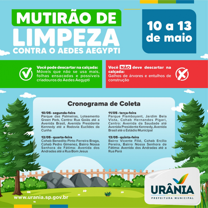 Campanha “Mais Limpeza” de Urânia tem início na próxima segunda-feira