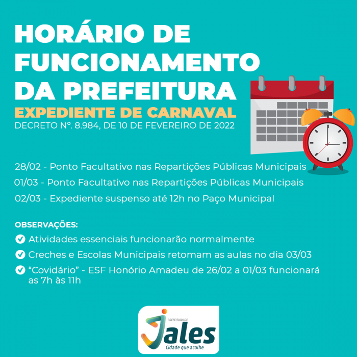 Prefeitura de Jales terá expediente alterado na próxima semana