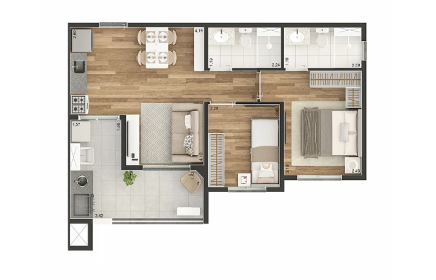 Planta de 49m² 0