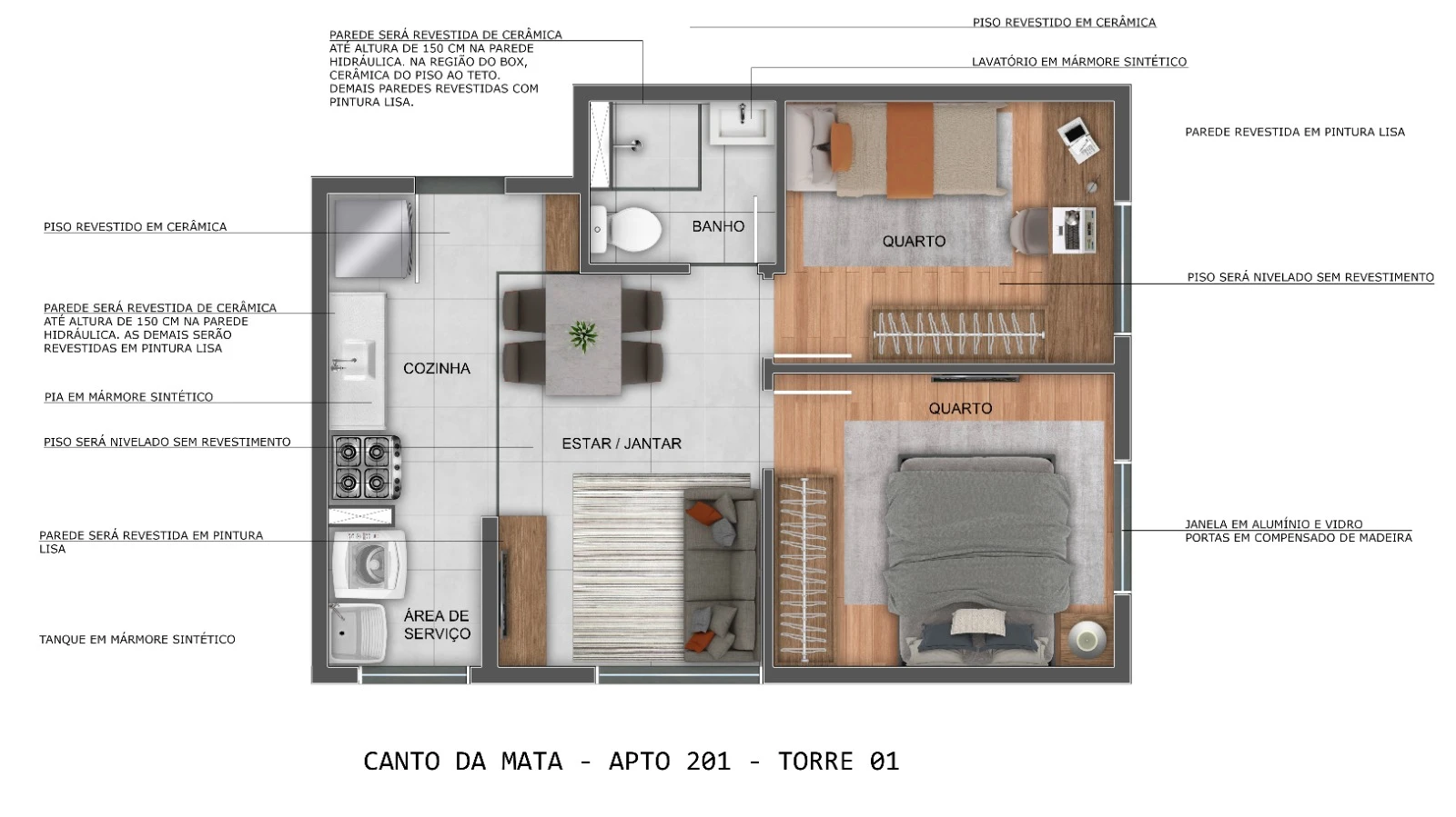 Apto com 36m² 0