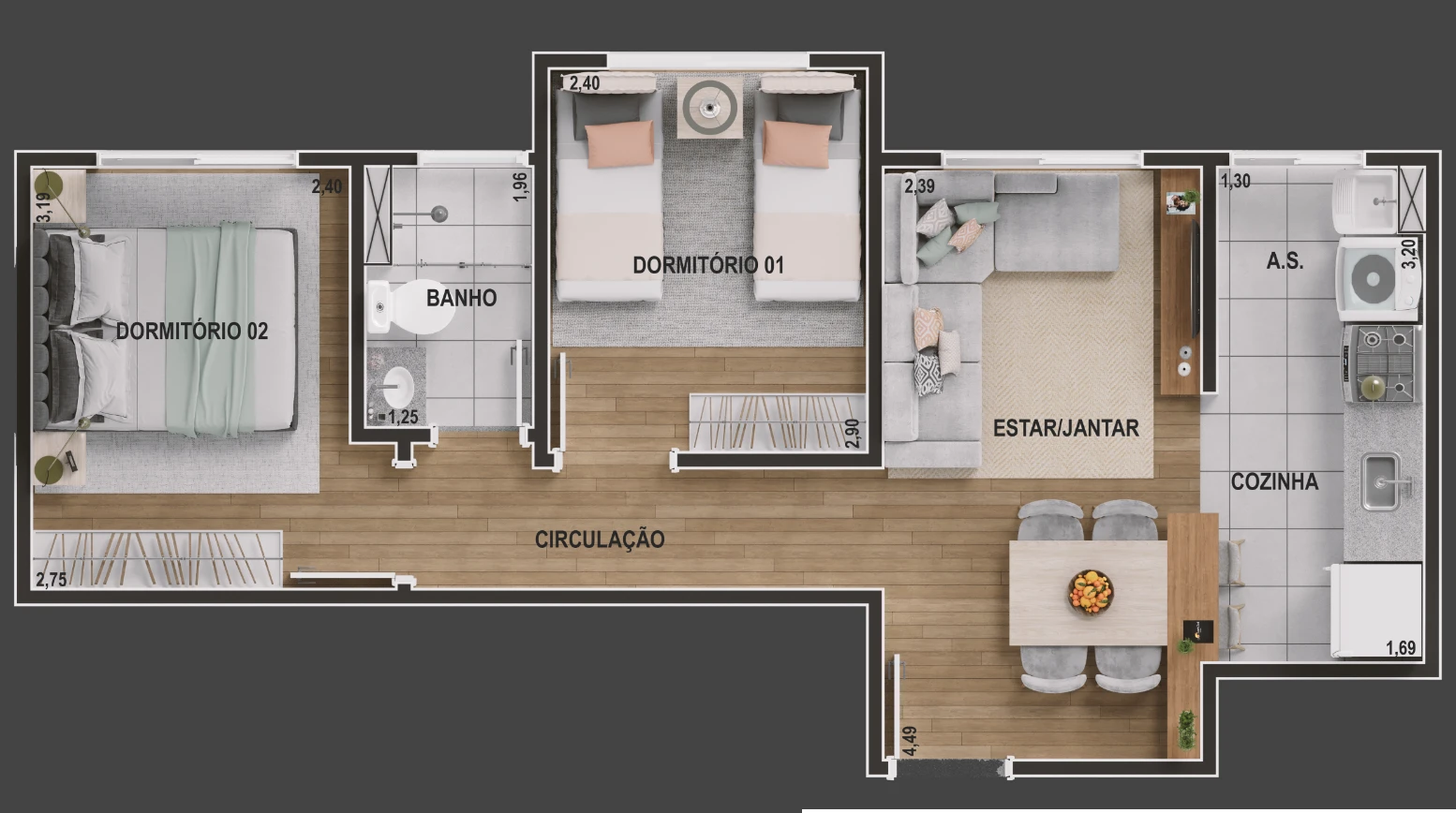 Apto com 42,52m² 0