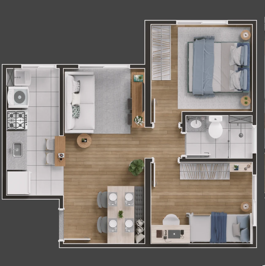 Apto com 43,67m² 0