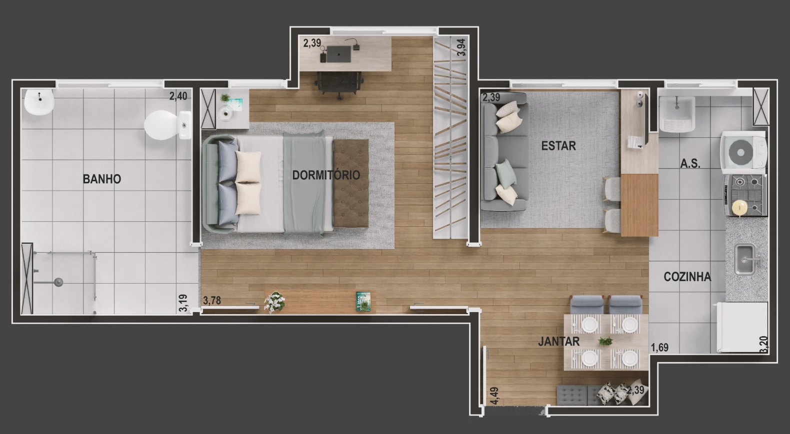 Apto com 42,43m² 0