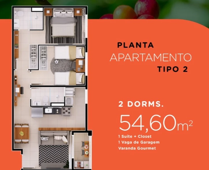 Apto com 54m² 0
