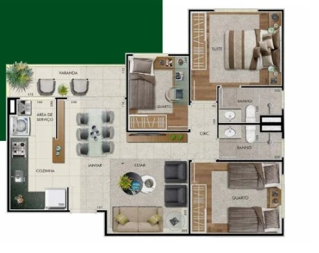 APTO TIPO 3 DORMITÓRIOS 0