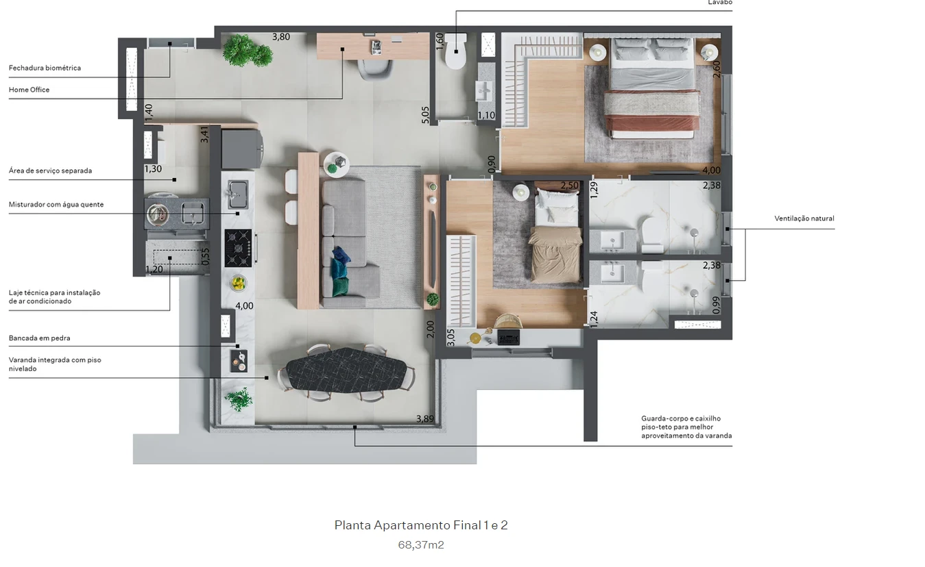Apto 68m² 0