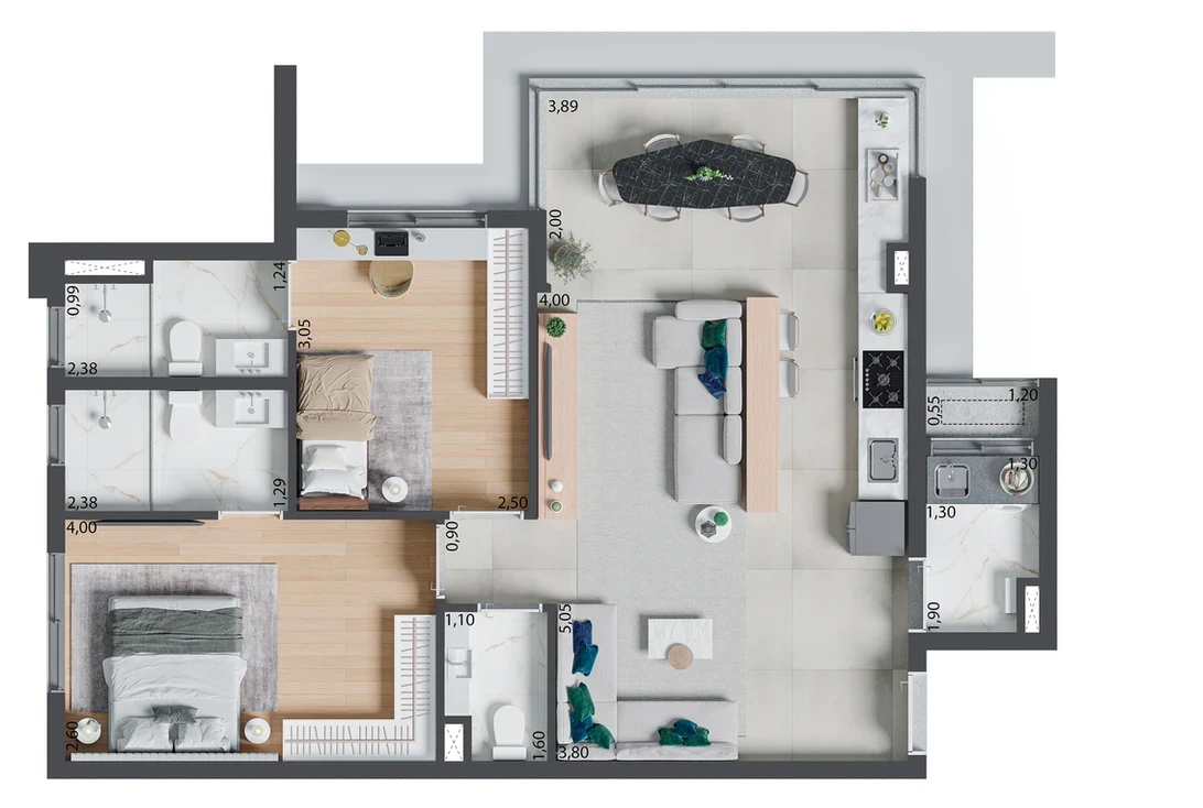 Apto 66m² 0