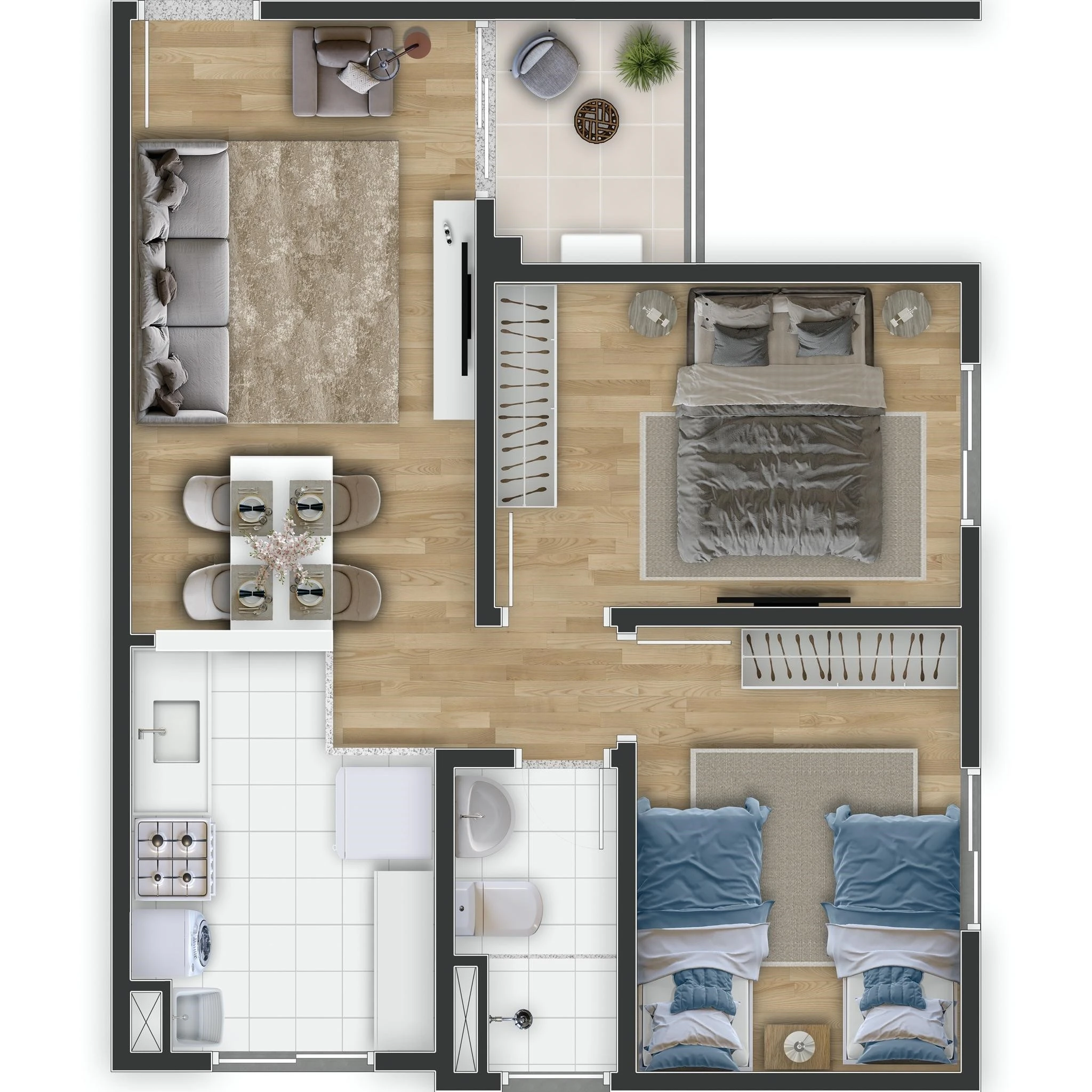 Apto com 46,59m² 0