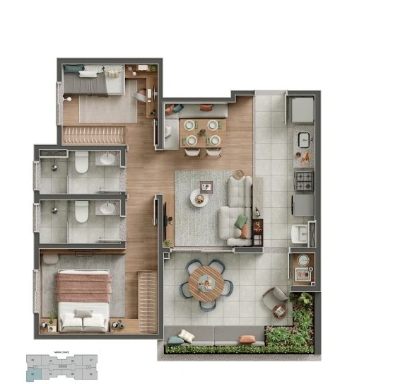 Planta 2 dormitórios 0